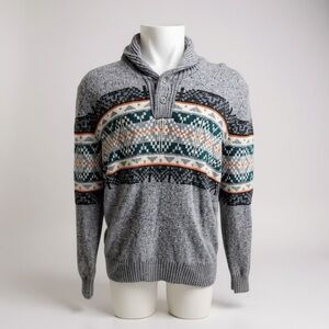 Hollister Gray and Teal Patterned Crewneck Sweater